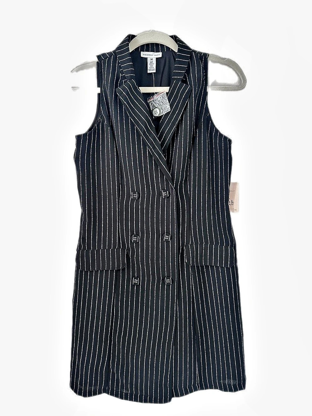 Sincerely Jules Pinstripe Sleeveless Blazer Vest Dress Black White Size M NWT